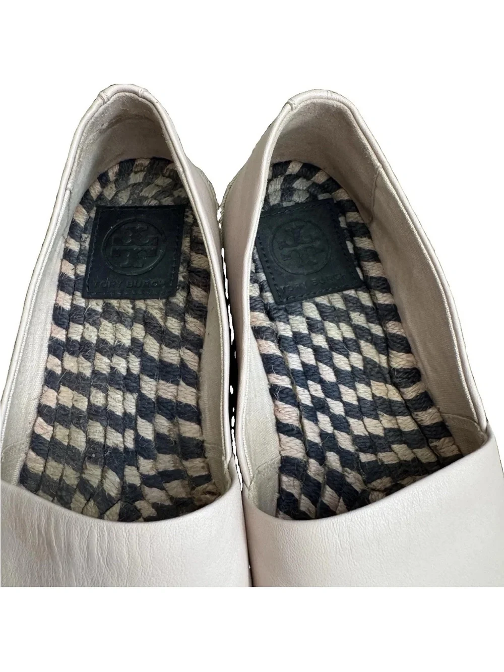 Tory Burch Leather Espadrille Shoes Color Block Pink Blue Round Toe Logo US 6.5M